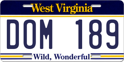 WV license plate DOM189