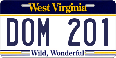 WV license plate DOM201