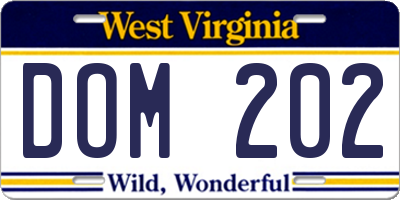WV license plate DOM202