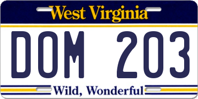 WV license plate DOM203