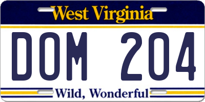 WV license plate DOM204