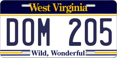 WV license plate DOM205