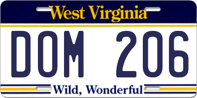 WV license plate DOM206