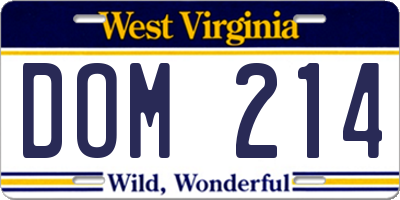 WV license plate DOM214