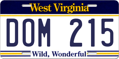 WV license plate DOM215
