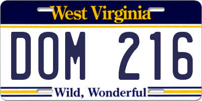WV license plate DOM216