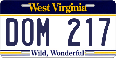 WV license plate DOM217