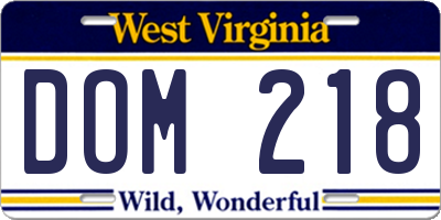 WV license plate DOM218