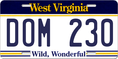 WV license plate DOM230
