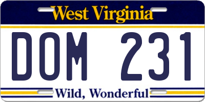 WV license plate DOM231