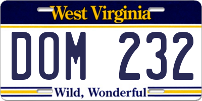 WV license plate DOM232