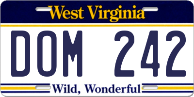 WV license plate DOM242