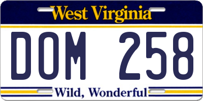 WV license plate DOM258