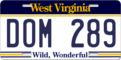 WV license plate DOM289