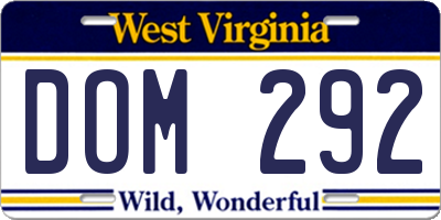 WV license plate DOM292