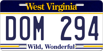 WV license plate DOM294