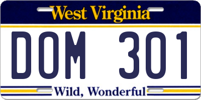 WV license plate DOM301