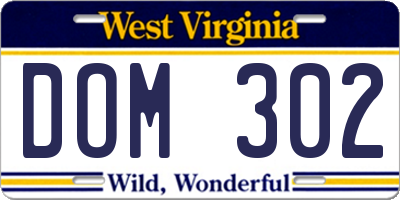 WV license plate DOM302