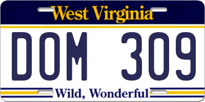 WV license plate DOM309
