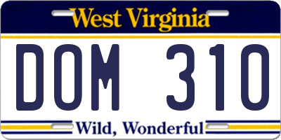 WV license plate DOM310