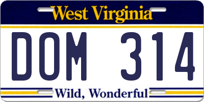 WV license plate DOM314