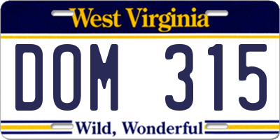 WV license plate DOM315