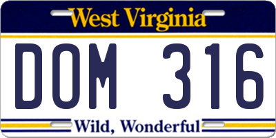 WV license plate DOM316
