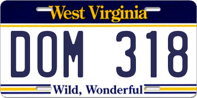 WV license plate DOM318