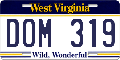 WV license plate DOM319