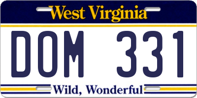 WV license plate DOM331