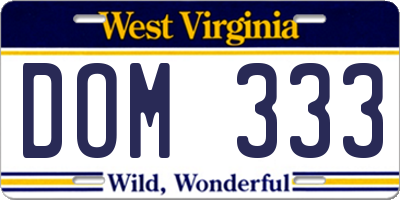 WV license plate DOM333