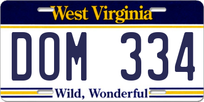 WV license plate DOM334