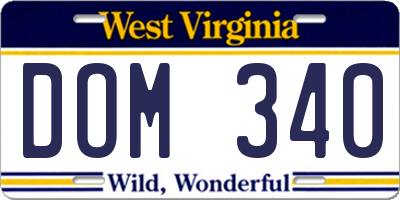 WV license plate DOM340