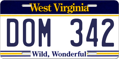 WV license plate DOM342