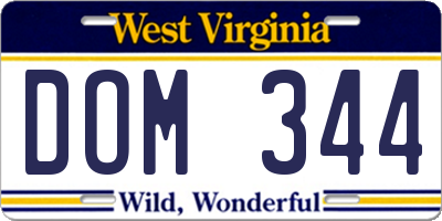 WV license plate DOM344