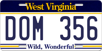 WV license plate DOM356