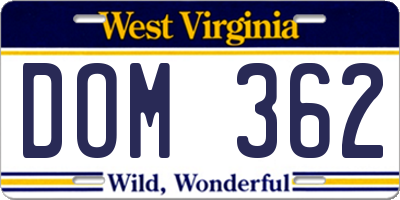 WV license plate DOM362