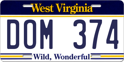 WV license plate DOM374