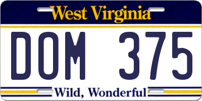 WV license plate DOM375
