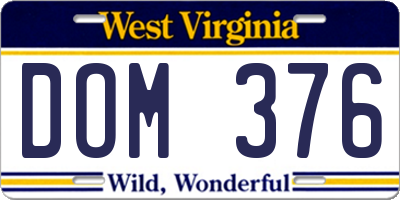 WV license plate DOM376