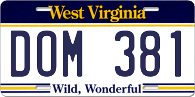 WV license plate DOM381