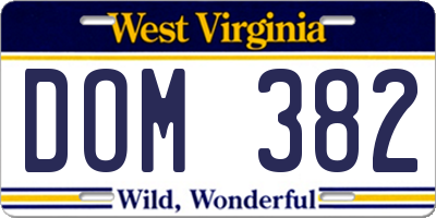 WV license plate DOM382