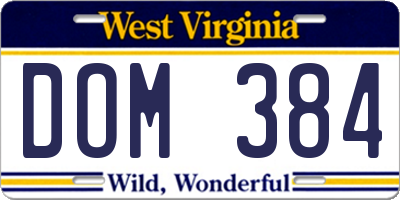 WV license plate DOM384