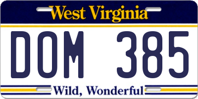 WV license plate DOM385