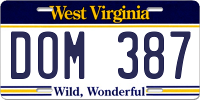 WV license plate DOM387