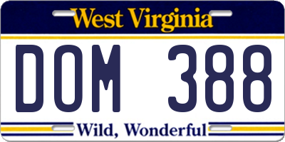 WV license plate DOM388
