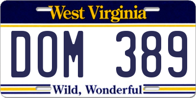 WV license plate DOM389