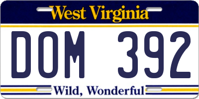 WV license plate DOM392