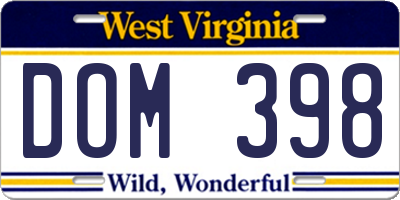 WV license plate DOM398