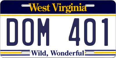 WV license plate DOM401